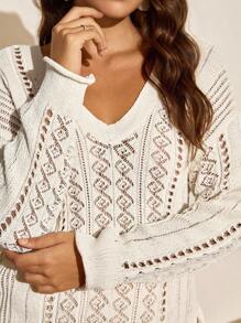 Calvaya Cut Out gestrickter Lässig Pullover in Große Größen mit Langarm, Oberbekleidung für Ausgehen & Urlaub, Herbst/Winter Strick Pullover - Aprikosenfarben - Übersicht 7