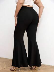Firerie Plus Size Women Flared Pants, Elastic Waist Casual Pants For Going Out, Date, Dinner - Black - View 8