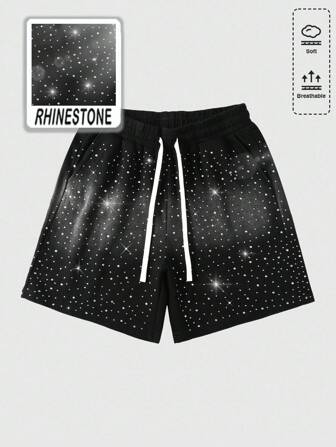 Street Life Pantalones cortos de hombre con cintura con cordón, bolsillo y estampado de lentejuelas con diseño de caballos