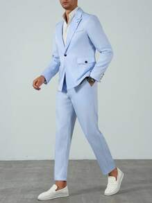 Manfinity Bizformal 优雅的浅蓝色男士两件套西装 - 适合婚礼、商务和特殊场合 - 淺藍色 - 查看 6
