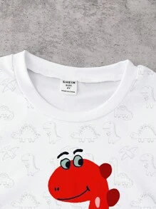 GraphicGems 2pcs/Set Baby Boys Cartoon Dinosaur Print T-Shirt And Matching Shorts Set, Cute Dinosaur Design, Comfortable For Casual Daywear, Suitable For Spring/Summer