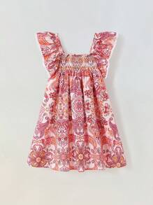 Maija Kids Maija Kids فستان عطلة مربع الرقبة مطبوع بطبعات زهرية وأكمام مكسرة للفتيات الصغيرات