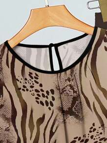 SHEIN Clasi Set de 2 piezas de conjunto informal de mujer con estampado de leopardo, animal, serpiente y cebra, apropiado para el verano