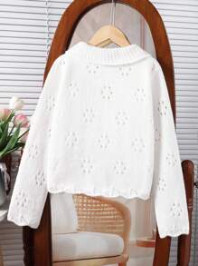 Áo len cardigan cổ bẻ cho bé gái, áo sơ mi dài tay khoét lỗ đan cho mùa thu - trắng - Xem 2