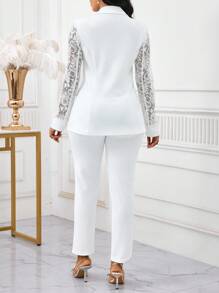 SHEIN Lady Four Seasons White Suit Suit Set Lace Splicing Suit Set Women's Suit Set