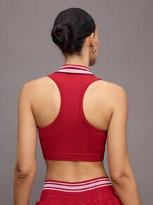 Activina 女式条纹短款修身无袖运动 Polo 衫 - 紅色 - 查看 5