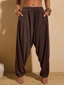 Vixey 休闲纯色纹理针织口袋哈伦裤