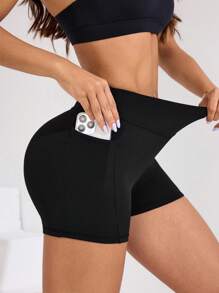 SHEIN Sports Women's Open Back Outdoor Running, Fitness & Exercise Shorts Workout Short - Black - View 6