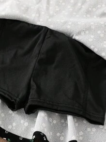 Young Girl Woven Ditsy Floral Wide Leg Shorts For Spring/Summer Outings, Mom And Daughter & Sisters Matching Style, Matching Family Vacation, Holidays, French, Cute & Elegant & Sweet & Vintage & Fashionable.Great For Casual & Daily Wear & School Daily. Girls Skirts With Shorts., Skirts With Built In Shorts - Black - View 6