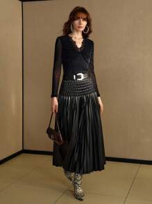 MOTF PREMIUM 纹理百褶裙 - 黑色 - 查看 5