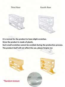 SHEIN 1 pieza Dispensador transparente de 3/4 niveles deslizante para huevos, soporte automático a prueba de roturas para refrigerador y encimera, fácil de limpiar, lavable, equipo de suministro industrial de alimentos, estante de almacenamiento en la puerta lateral del refrigerador para organización de la cocina, caja de almacenamiento de huevos