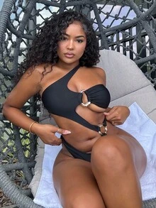 Alexandranx Traje de baño de una pieza con calado para vacaciones de playa de moda en verano