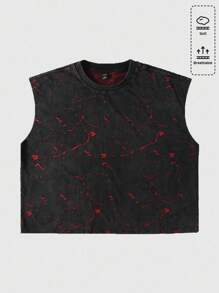 ROMWE MEN Street Life Men's Tie Dye Round Neck Gothic Loose Washed Tank Top, Oversized Cropped Style, Halloween - Black - View 1