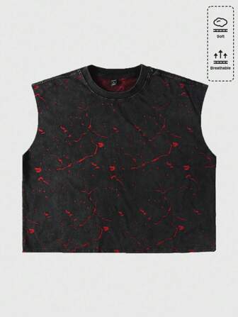 Herren Batik Rundhals Gothic Loose Gewaschen Trägershirt, Oversized Crop Stil, Halloween