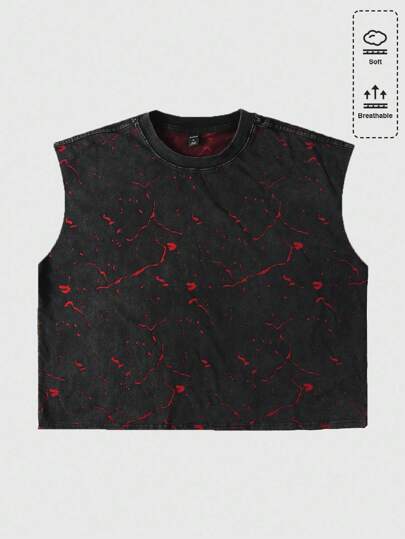 Goth Canotta oversize lavata con scollo rotondo, stile tie-dye gotico, taglio corto, adatta per Ognissanti