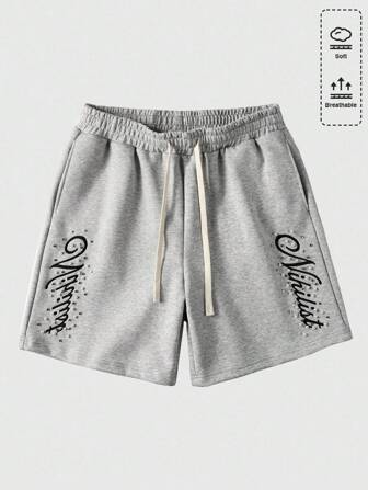 Street Life Shorts para hombre con bolsillos, cordón ajustable en la cintura y bordado de letras con abalorios
