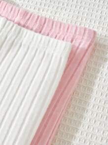 Blossori 2pcs Toddler Baby Girls' Elegant Lace Hem Pants Set,Cute Pink And White Striped Ribbed Polyester Long Pants,Summer Holiday Everyday Basics - Multicolor - View 3
