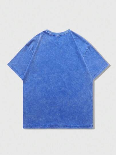 Street Life Men's Casual Summer Street Silhouette & Denim Effect Print Loose Fit T-Shirt