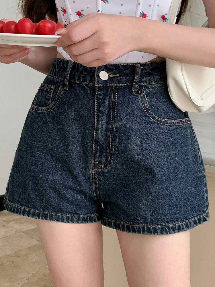 Women's Loose Fit Pocketed Wide Leg Casual Denim Shorts