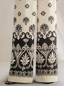 Anewsta Vintage Niche Black Asymmetric Print High Waist Loose Wide-Leg Pants