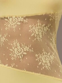 MUSERA 蕾丝拼接露背修身长裙，奶油黄，优雅场合：生日、度假、赛马会、派对、春夏长裙、毕业舞会 - 淡黃色 - 查看 6