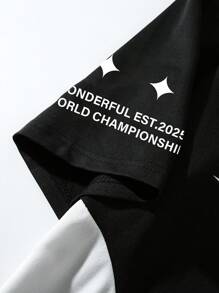 PAVTROS 男士休闲通勤 Polo 衫，带图案标语，短袖橄榄球衫，男士时尚纽约衬衫 - 黑與白 - 查看 3