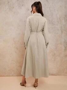 COSMINA 女士优雅收腰超长连衣裙，四季，商务休闲女装，女士工作服，女士婚礼宾客礼服，女士冬季连衣裙，女士秋季连衣裙 - 杏色 - 查看 2