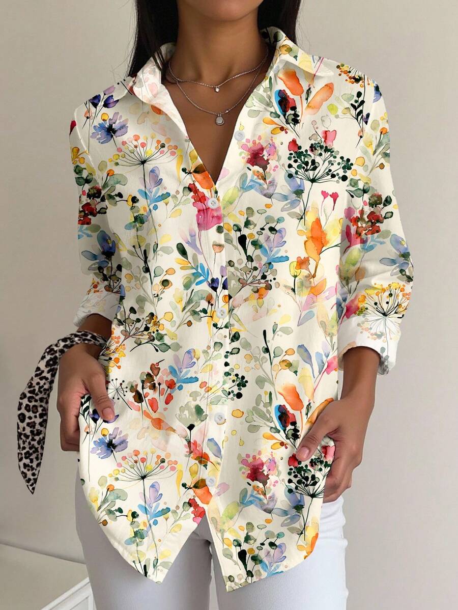 INAWLY Floral Print Button Design Women's Blouse Fall Cloth For Women - Multicolor - View 1