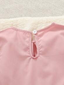 SHEIN فستان أنيق للفتاة الصغيرة بتصميم متباين وكشكش بوردي، ديكور فيونكة سوداء، أكمام طويلة، أناقة مريحة مناسبة للخريف/الشتاء، العطلات، الخروجات، العودة إلى المدرسة، الحفلات، التصوير الفوتوغرافي - وردي - مشاهدة 2
