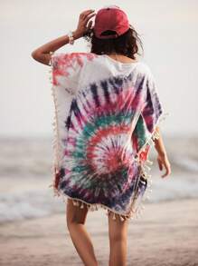 Bohemela 女士休闲扎染圆领短袖宽松长款针织连衣裙 - 彩色 - 查看 5