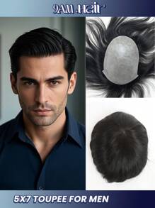Toupee For Men, Thin Skin Men Toupee Real Human Hair, Natural Hair Piece Hair Wig For Men Replacement Hair System Hairpieces 5x7Inch - SNatural - View 1