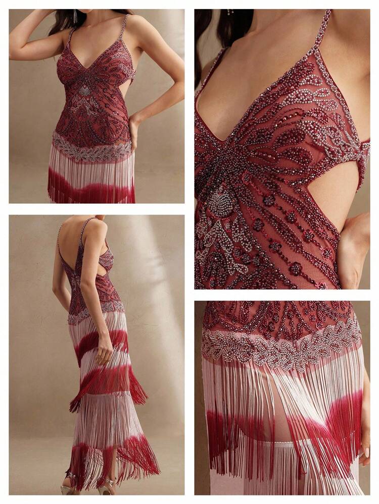 Women's Fashion New Sexy Sequin Fringe Backless Elegant Ball Gown