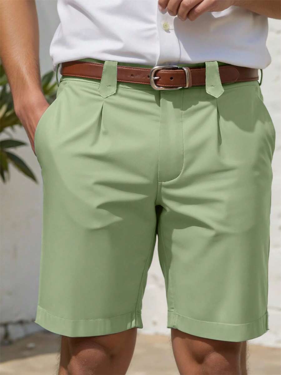Manfinity Homme Pantalones cortos de hombre con bolsillos en diagonal de color liso - Verde - Ver 1