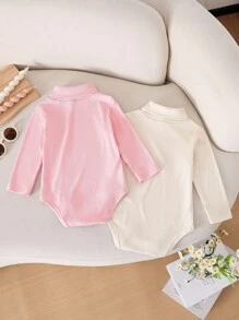 SHEIN 2 pezzi Set di body a collo alto a maniche lunghe di colore unito per bambina, adatto per primavera/autunno - Multicolore - Visualizzare 2