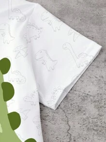 SHEIN 2 件套男婴休闲可爱卡通恐龙印花短袖 T 恤和短裤套装，可爱的日常穿着，适合春夏季