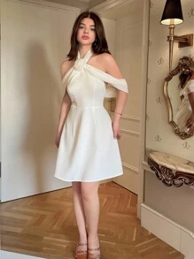 Selianne Váy ngắn hở lưng họa tiết hoa thanh lịch mới cho mùa xuân/hè, phong cách Derby Racing Club dành cho nữ - Màu be - Xem 3