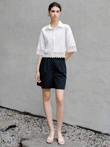 Chiquease Women's White Ruffled Collar Decor Short Sleeve Blouse - White - View 3