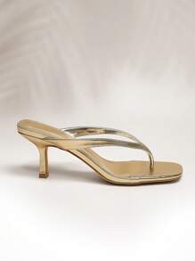 SHUZIA Women's Fashion Daily Versatile Thong Slip-On Heeled Sandals For Christmas Valentine's Day - Gold - View 6