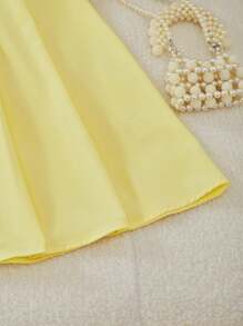 Tween Girl Front Button 3D Floral Decor Short Sleeve Dress - Yellow - View 7