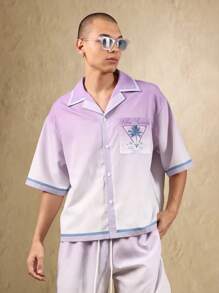 SUMWON Tricou retro de bowling din Palm Springs, cu mânecă scurtă și nasturi, pentru vacanță de vară, casual, lounge, agrement, ținută de resort - Violet - Vizualizare 3