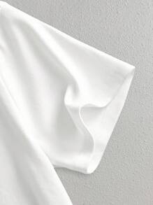 Manfinity BRENVOR 男士白色休闲宽松亮片刺绣圆领T恤 - 白色 - 查看 4