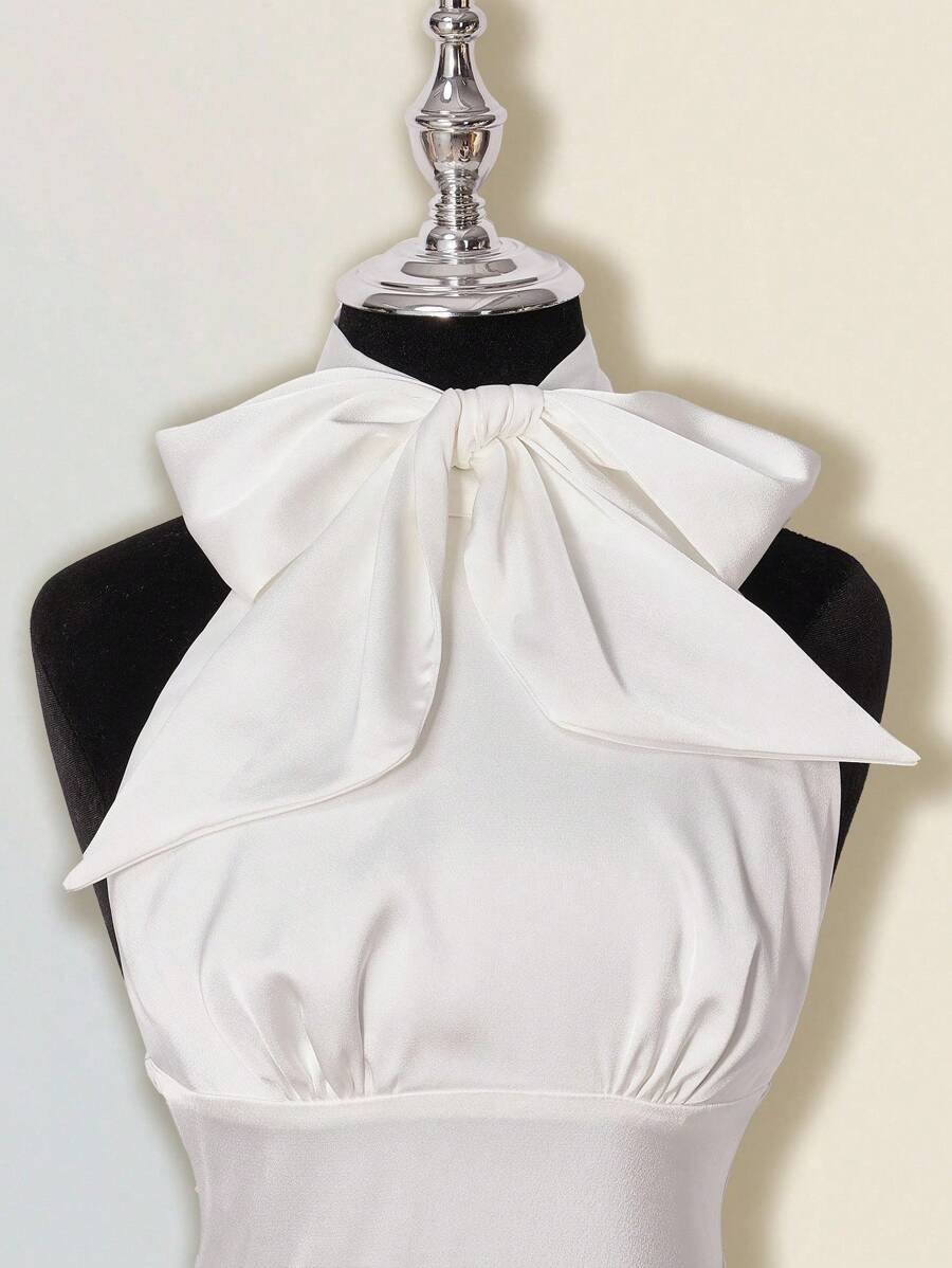 SHEIN ICON Women's Summer Slim Fit Tie Bow Decor Asymmetrical Hem Backless Halter Camisole