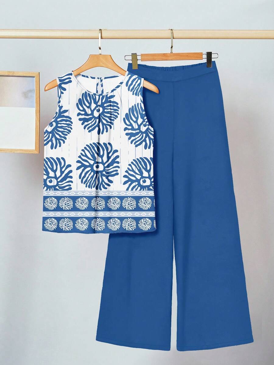 SHEIN Clasi 2 件套女士休闲花卉印花服装,适合夏季 - 彩色 - 查看 1