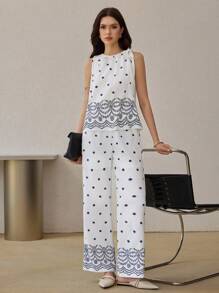 Seusyu Summer Elegant All-Over Print Elastic Waist Casual Pants Fall Cloth For Women - Multicolor - View 3