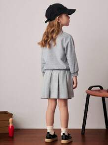 PrepCrw 2 pièces/Set Style universitaire pour filles Sweat-shirt à imprimé lettres et jupe plissée