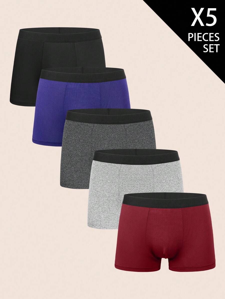 EverLounge 5PCS Men's Casual Contrast Color Elasticated Waist Boxer Briefs Multipack Trunk - Multicolor - View 1
