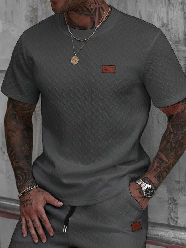 Manfinity CasualCool Herren Sommer Jacquard geripptes Kragen Kurzarm T-Shirt, feines Geschenk für Freund oder Ehemann, sehr geeignet für täglichen Lässig-Tragen im Sommer, passend für Urlaub am Meer, modisches und vielseitiges Kleidungsstück