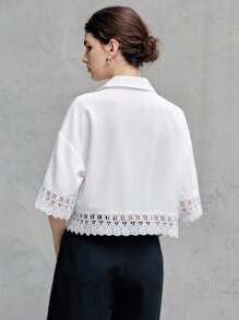 Chiquease Women's White Ruffled Collar Decor Short Sleeve Blouse - White - View 2