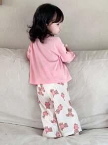 DAZY Toddler Girls' Casual Allover Print Short Sleeve T-Shirt + Full Print Long Pants Homewear Set