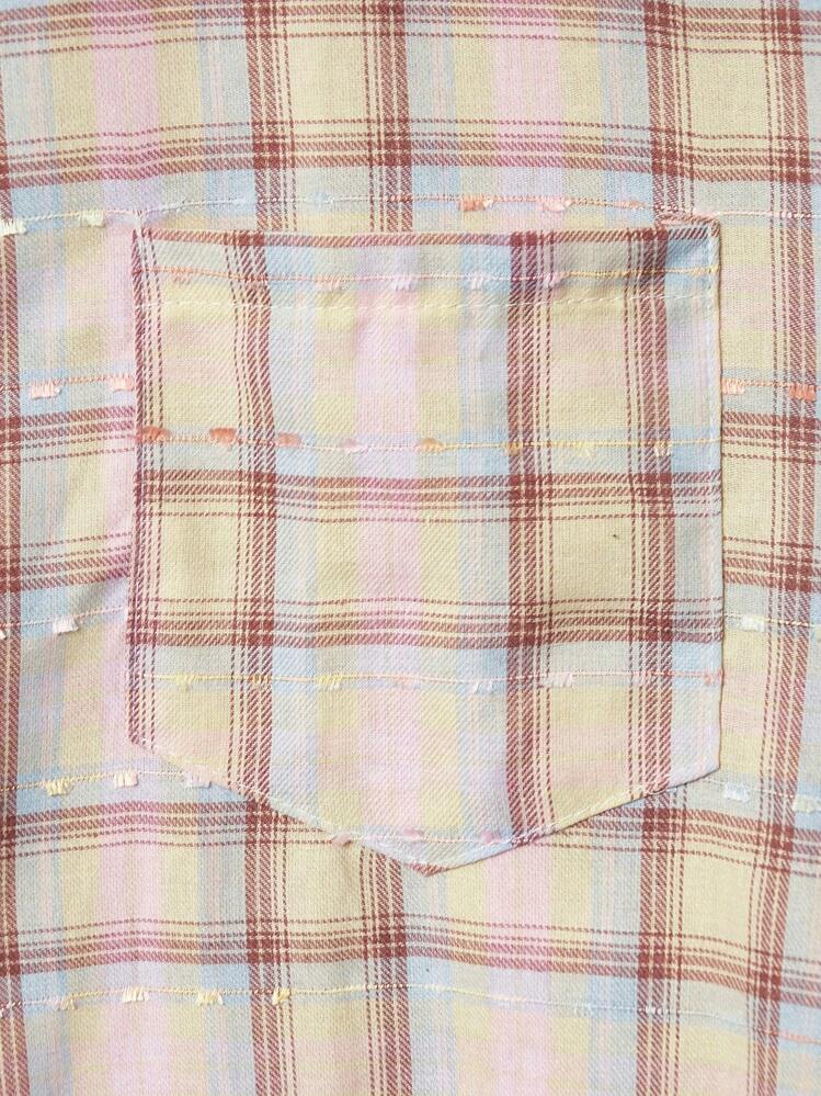 Franclia Women's Casual Everyday Plaid Front Button Long Sleeve Shirt - Pink - View 5